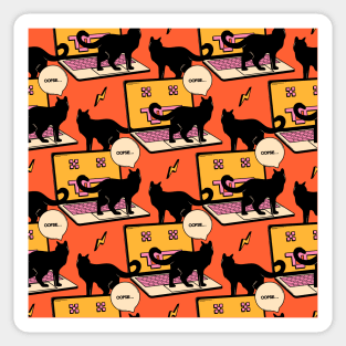 404 Error Laptop Black Cat Pattern in orange Sticker